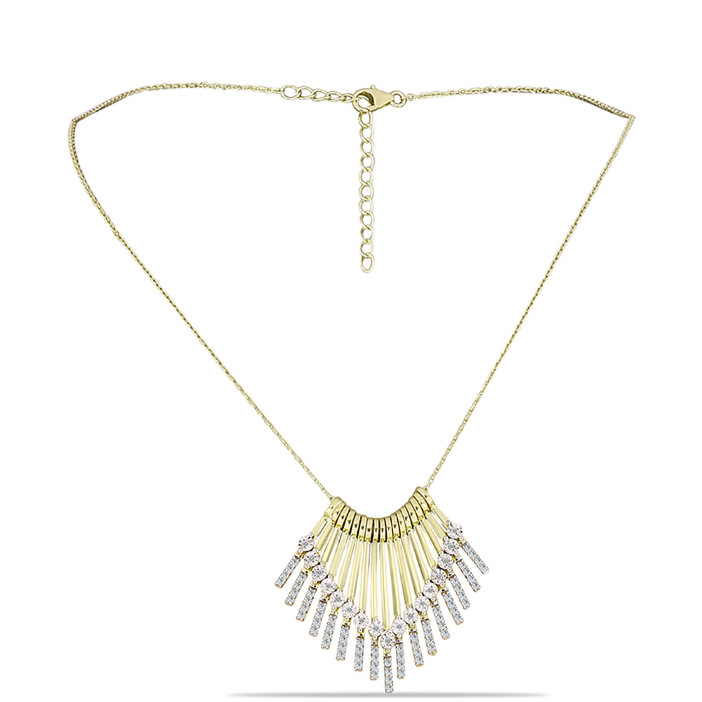 Goldplattierte Silberhalskette mit weißem Diamant und weißem Topas