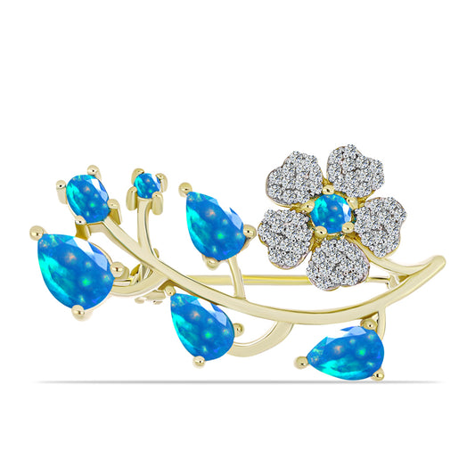 Goldplattierte Silberbrosche mit äthiopischem Paradiese-Opal und weißem Topas