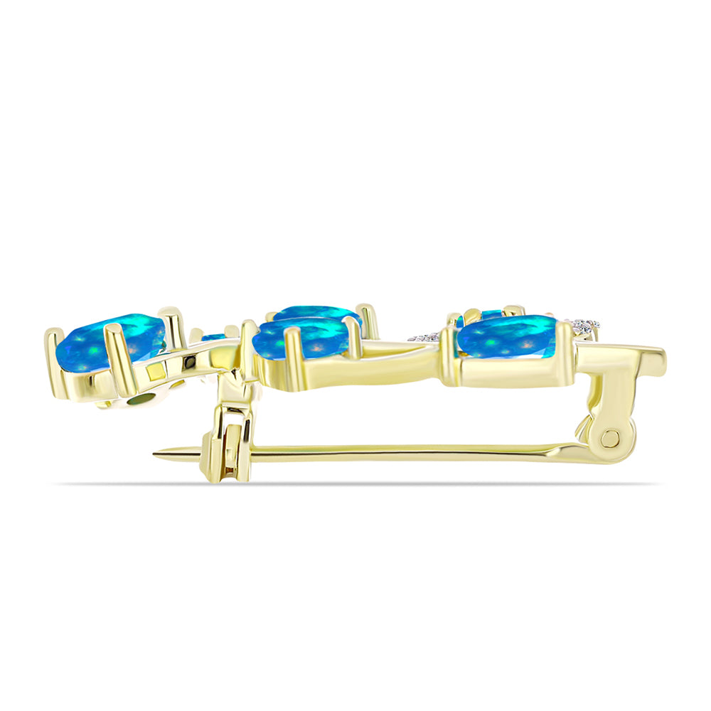 Goldplattierte Silberbrosche mit äthiopischem Paradiese-Opal und weißem Topas 2 