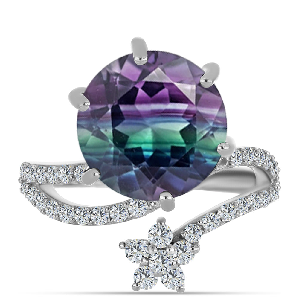 Silberring mit Zebrafluorit und weißem Topas 1 