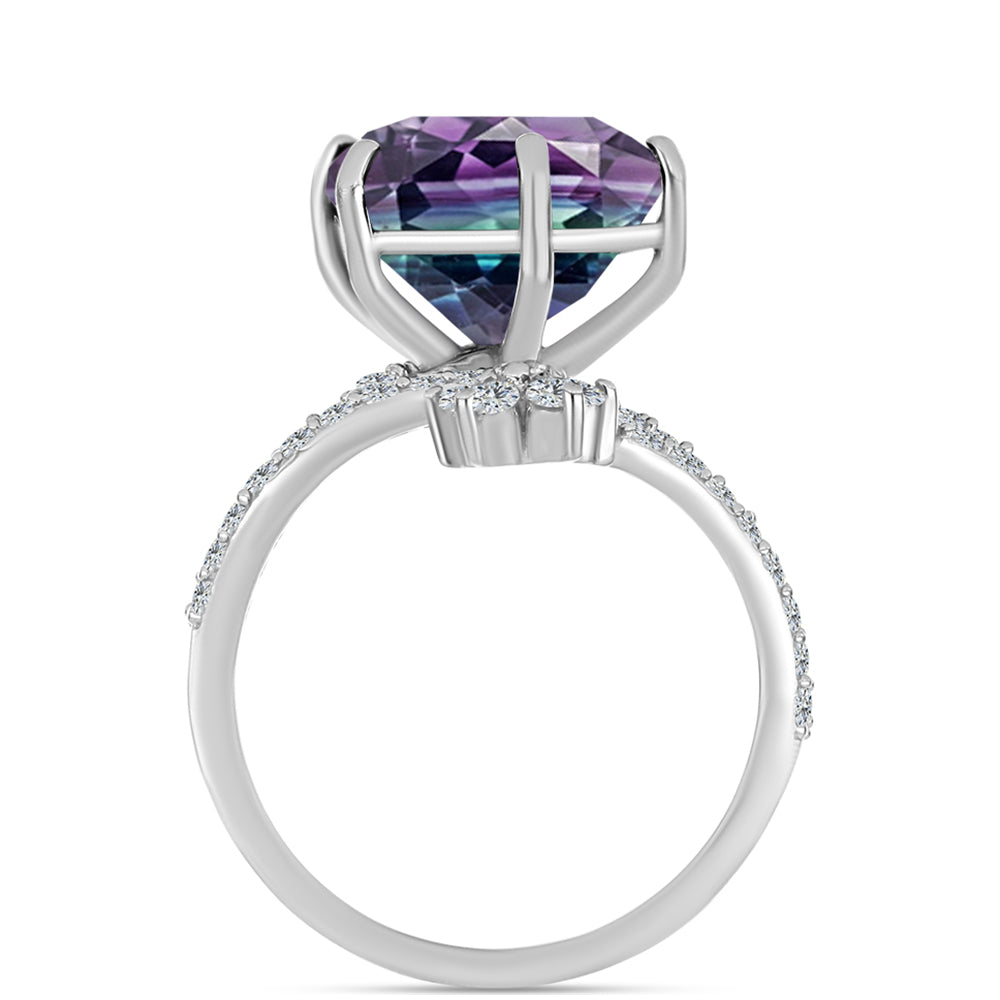 Silberring mit Zebrafluorit und weißem Topas 2 