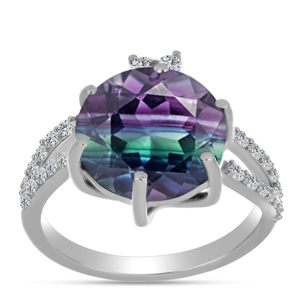 Silberring mit Zebrafluorit und weißem Topas 3 