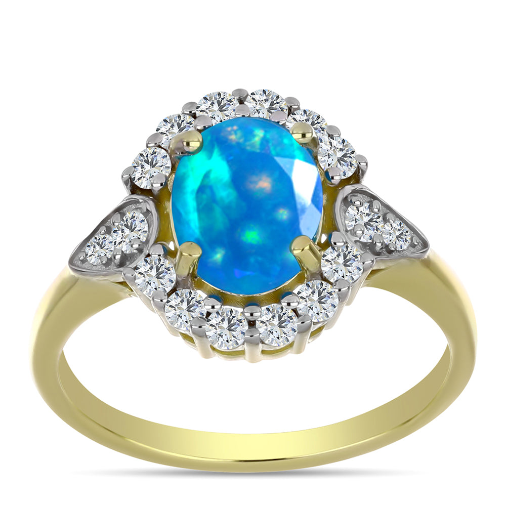Goldplattierter Silberring mit äthiopischem Paradiese-Opal und weißem Topas 3 