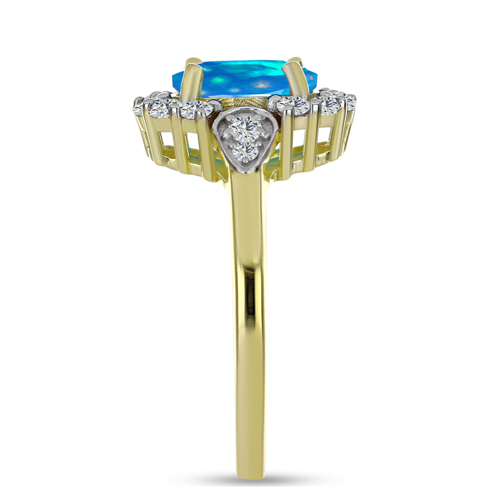 Goldplattierter Silberring mit äthiopischem Paradiese-Opal und weißem Topas