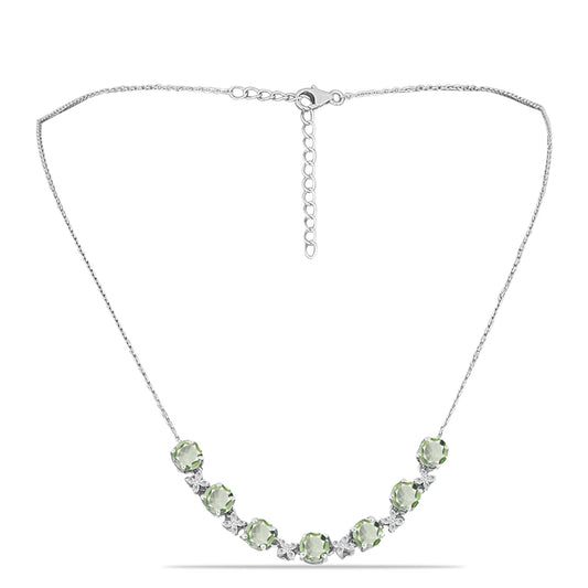 Silberhalskette mit grünem Amethyst und weißem Topas