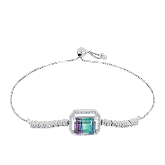 Silberarmband mit Zebrafluorit und weißem Topas