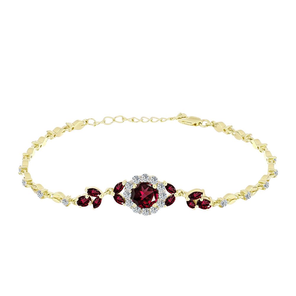 Goldplattiertes Silberarmband mit Rhodolith Granat und weißem Topas 1 
