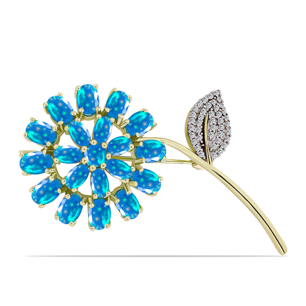 Goldplattierte Silberbrosche mit äthiopischem Paradiese-Opal und weißem Topas 1 