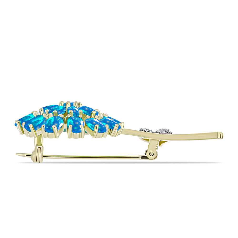 Goldplattierte Silberbrosche mit äthiopischem Paradiese-Opal und weißem Topas