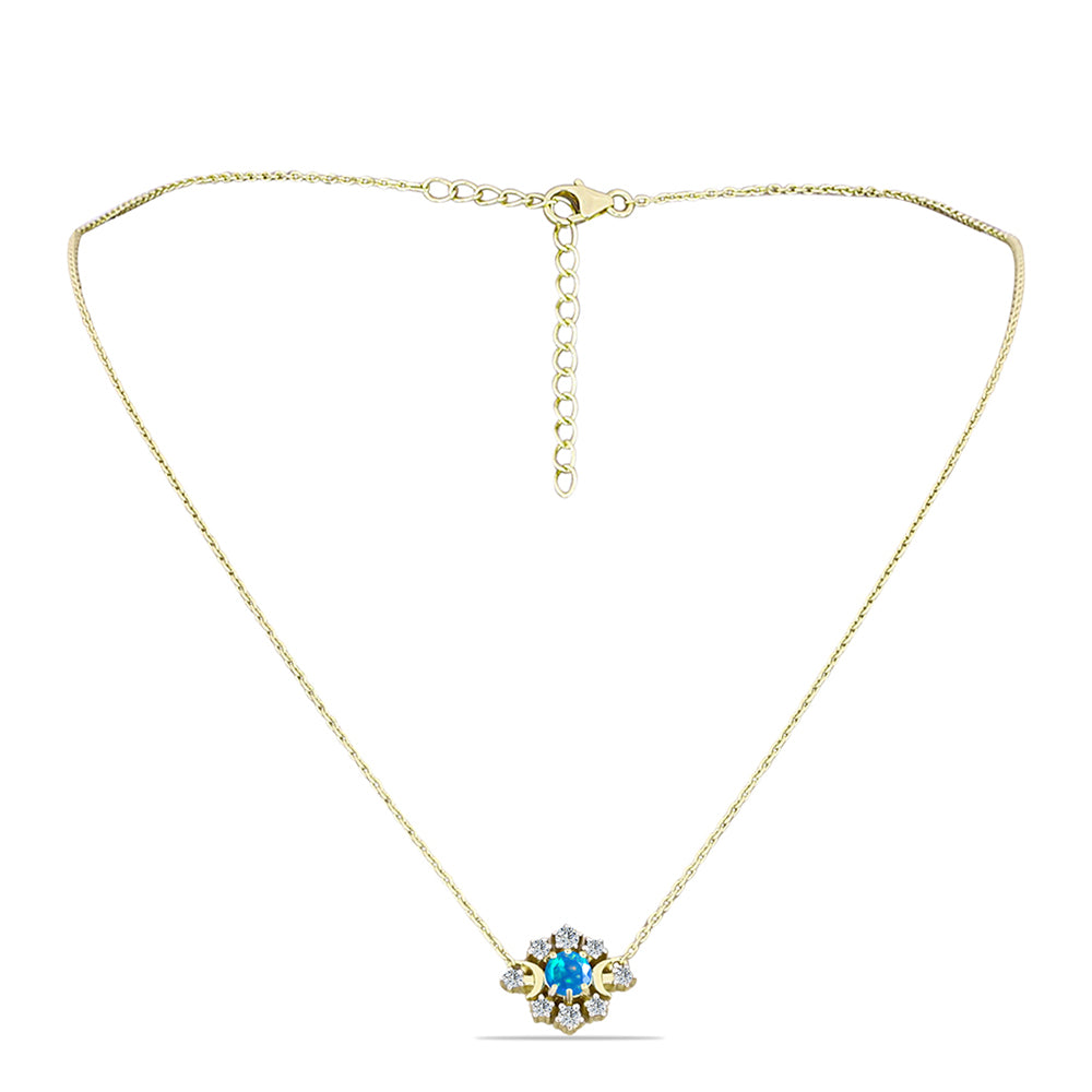 Goldplattierte Silberhalskette mit äthiopischem Paradiese-Opal und weißem Topas