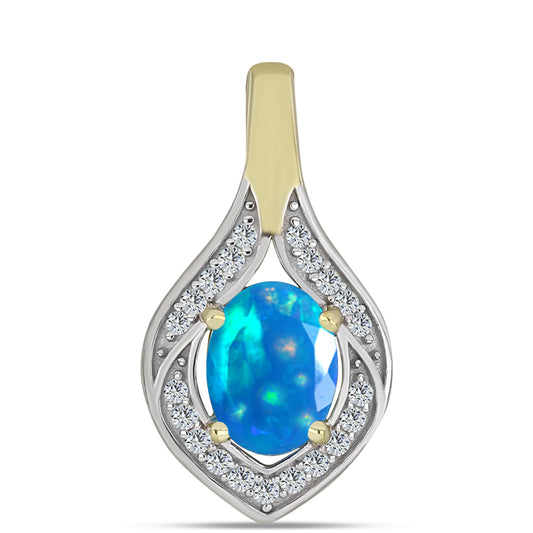 Goldplattierter Silberanhänger mit äthiopischem Paradiese-Opal und weißem Topas