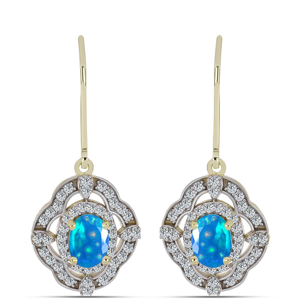 Goldplattierte Silberohrringe mit äthiopischem Paradiese-Opal und weißem Topas