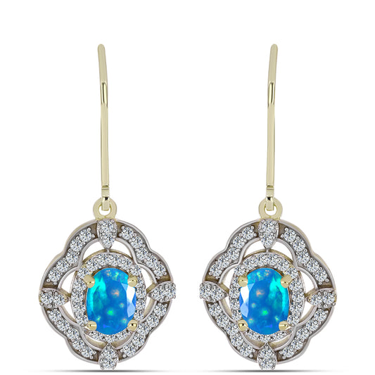 Goldplattierte Silberohrringe mit äthiopischem Paradiese-Opal und weißem Topas