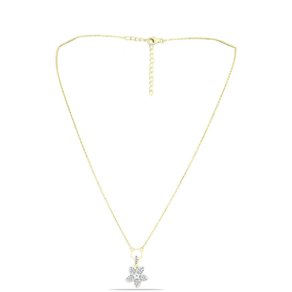 Goldplattierte Silberhalskette mit weißem Diamant und weißem Topas