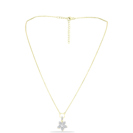 Goldplattierte Silberhalskette mit weißem Diamant und weißem Topas