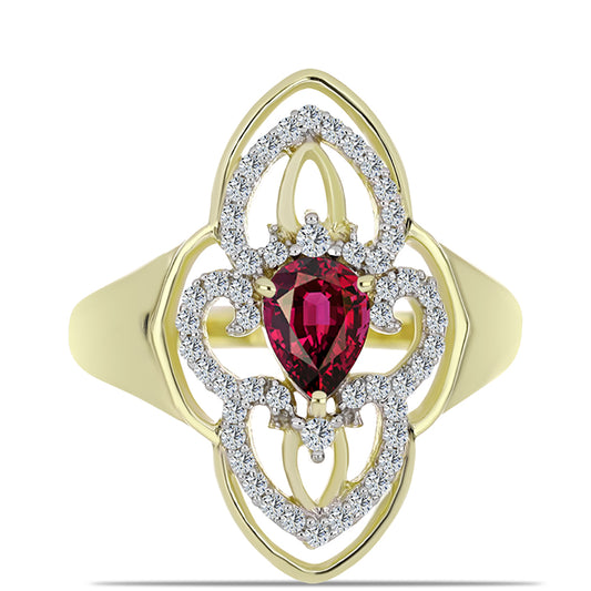 Goldplattierter Silberring mit Rhodolith Granat und weißem Topas