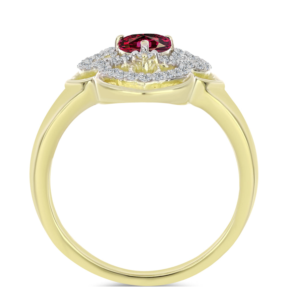 Goldplattierter Silberring mit Rhodolith Granat und weißem Topas