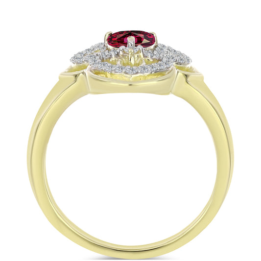 Goldplattierter Silberring mit Rhodolith Granat und weißem Topas