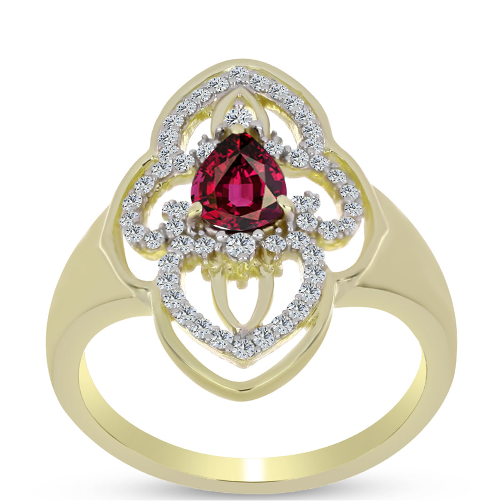 Goldplattierter Silberring mit Rhodolith Granat und weißem Topas 3 