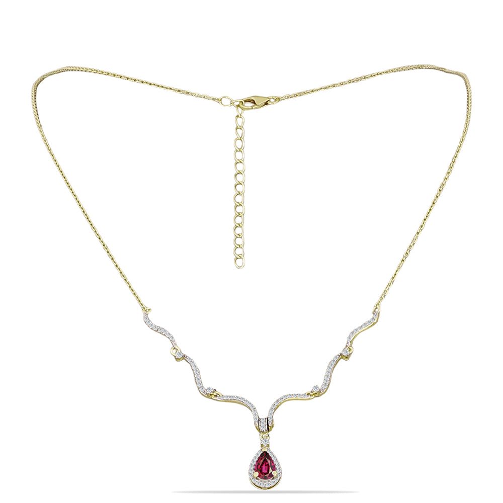 Goldplattierte Silberhalskette mit Rhodolith Granat und weißem Topas 1 