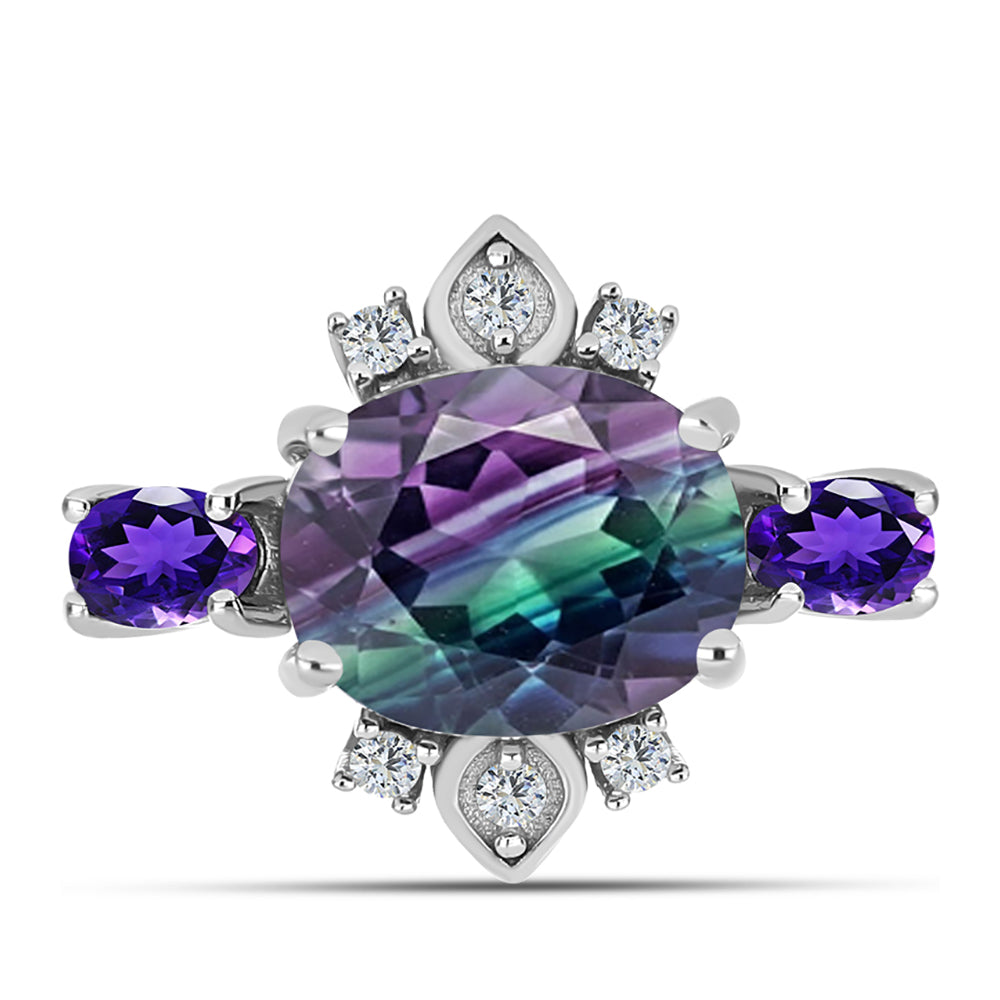 Silberring mit Zebrafluorit und marokkanischem Amethyst 1 