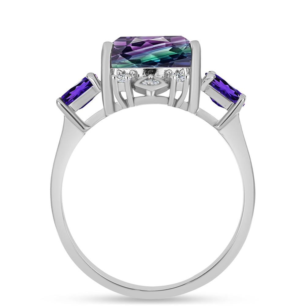Silberring mit Zebrafluorit und marokkanischem Amethyst