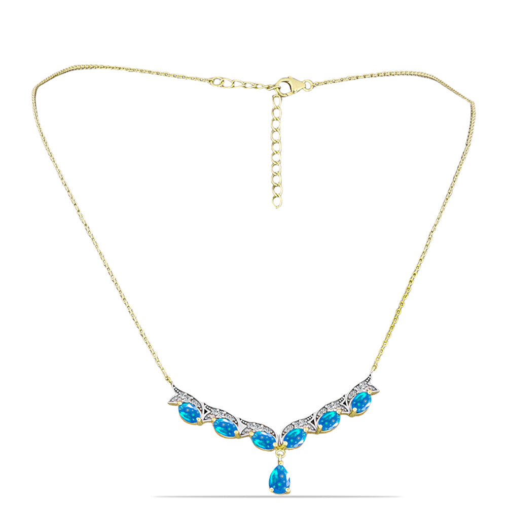 Goldplattierte Silberhalskette mit äthiopischem Paradiese-Opal und weißem Topas