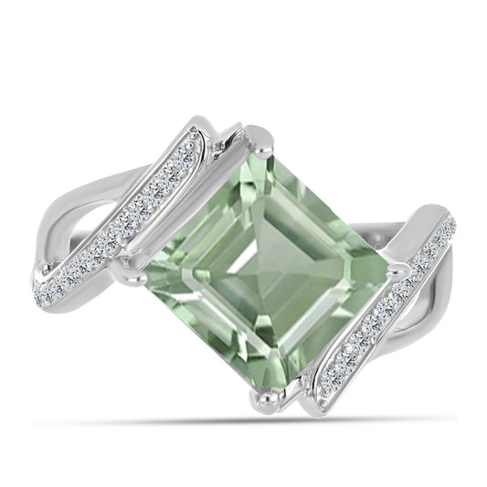 Silberring mit grünem Amethyst und weißem Topas