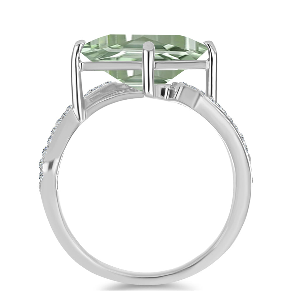 Silberring mit grünem Amethyst und weißem Topas 2 