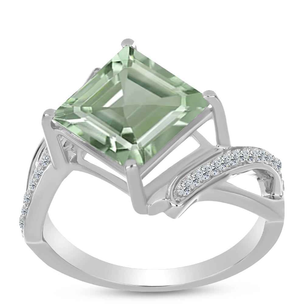 Silberring mit grünem Amethyst und weißem Topas