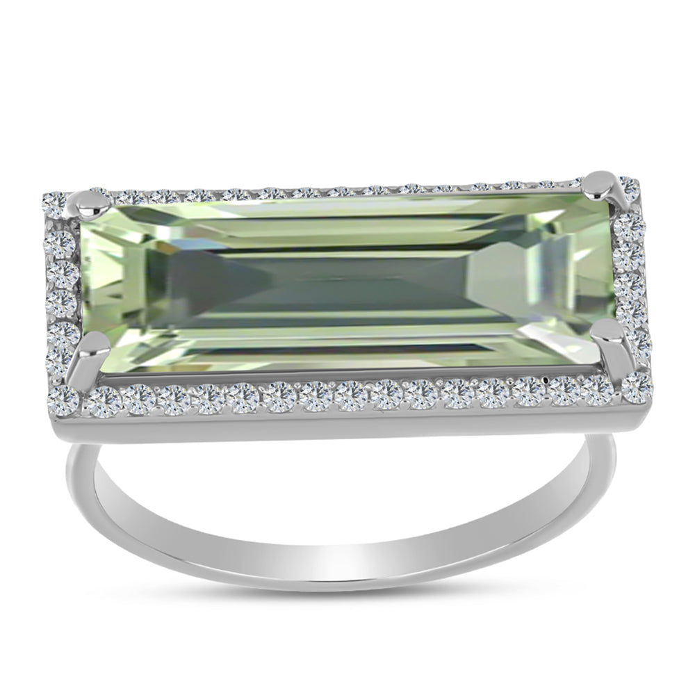 Silberring mit grünem Amethyst und weißem Topas 3 