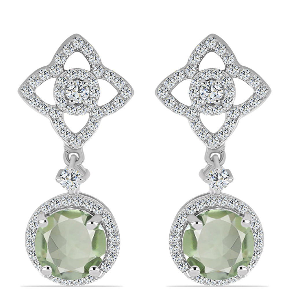 Silberohrringe mit grünem Amethyst und weißem Topas