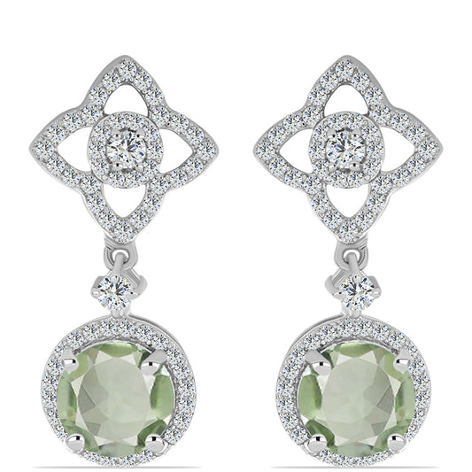 Silberohrringe mit grünem Amethyst und weißem Topas