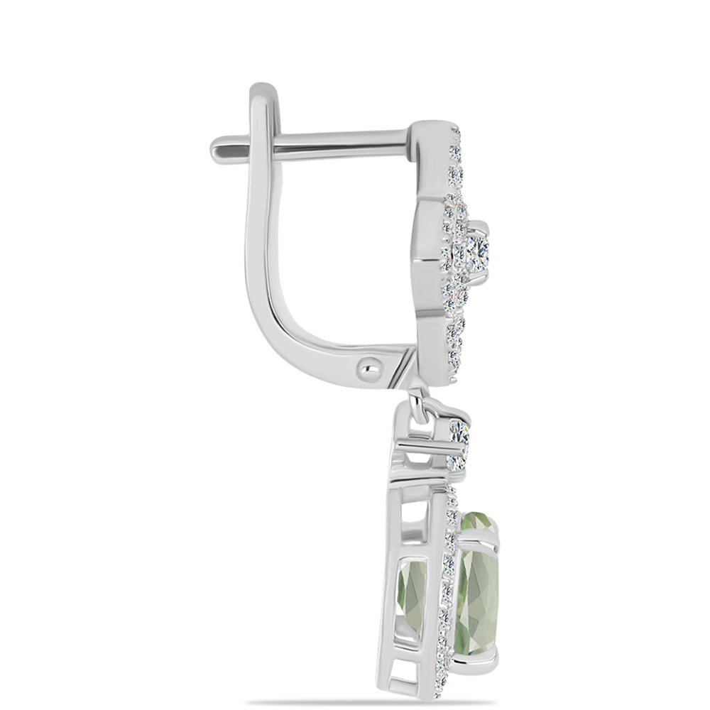 Silberohrringe mit grünem Amethyst und weißem Topas