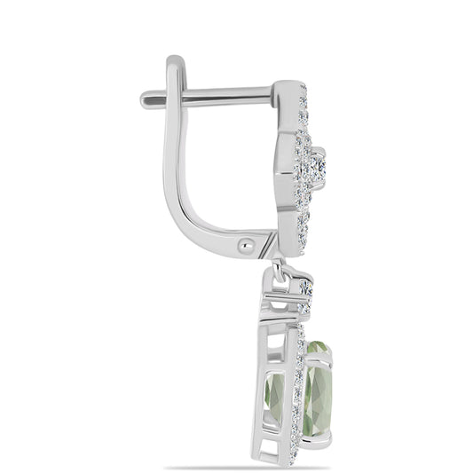 Silberohrringe mit grünem Amethyst und weißem Topas