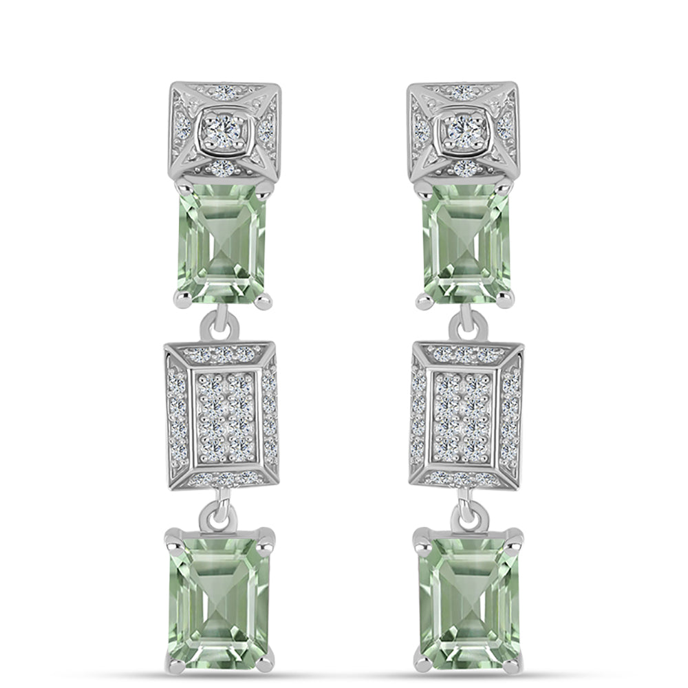 Silberohrringe mit grünem Amethyst und weißem Topas 1 