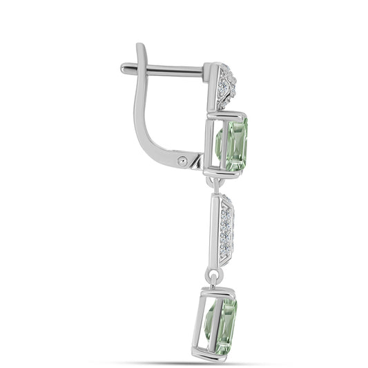 Silberohrringe mit grünem Amethyst und weißem Topas