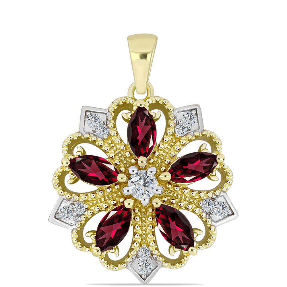 Goldplattierter Silberanhänger mit Rhodolith Granat und weißem Topas 1 