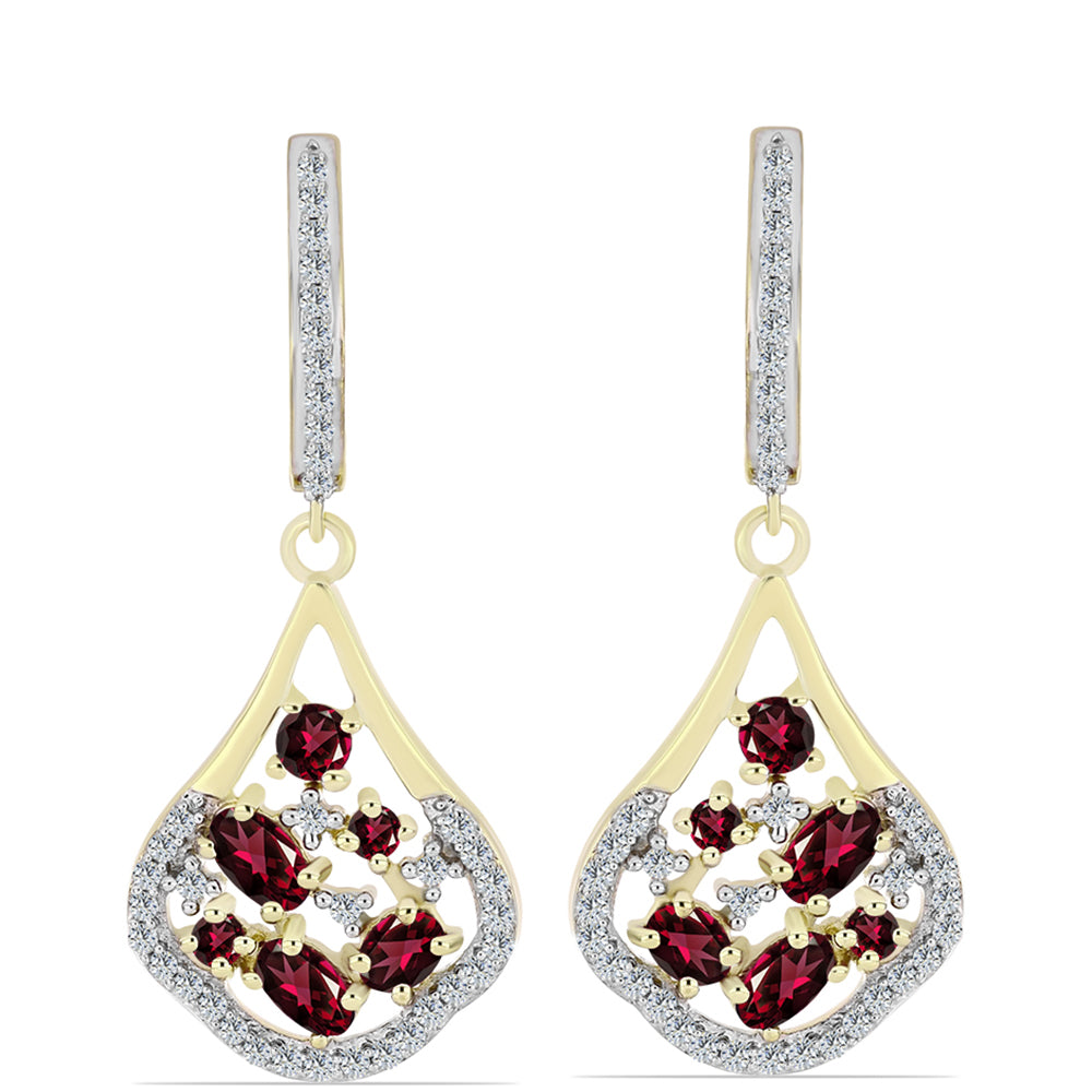 Goldplattierte Silberohrringe mit Rhodolith Granat und weißem Topas
