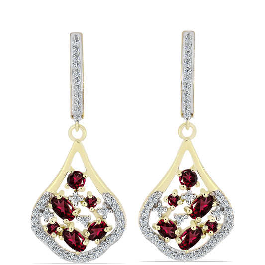 Goldplattierte Silberohrringe mit Rhodolith Granat und weißem Topas