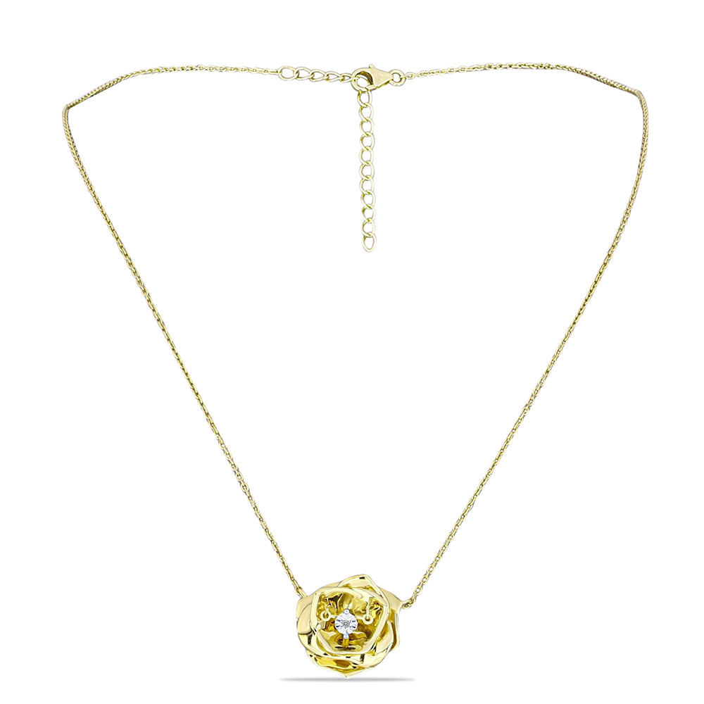 Goldplattierte Silberhalskette mit weißem Diamant