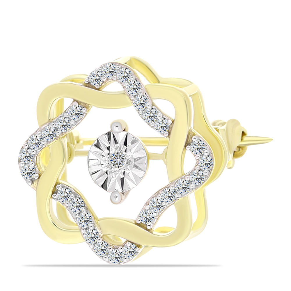 Goldplattierte Silberbrosche mit weißem Diamant und weißem Topas 1 