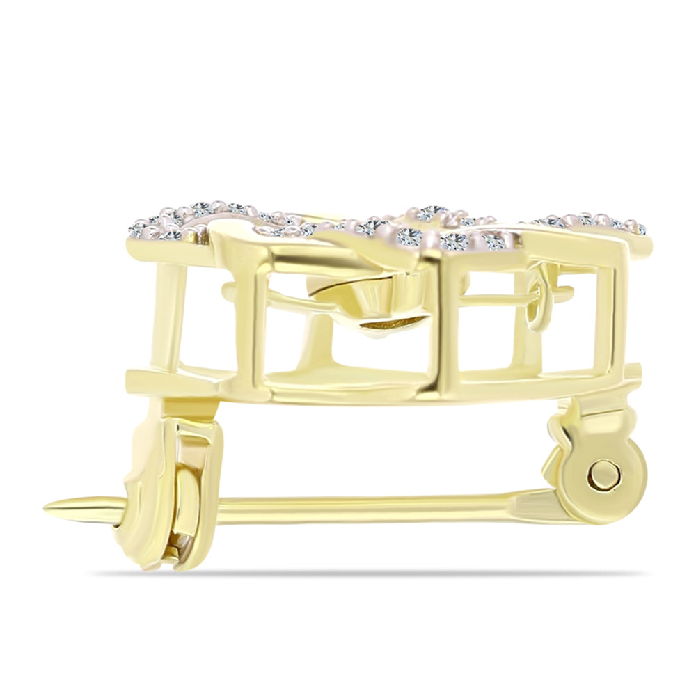 Goldplattierte Silberbrosche mit weißem Diamant und weißem Topas 2 