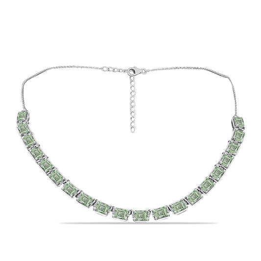 Silberhalskette mit grünem Amethyst und weißem Topas