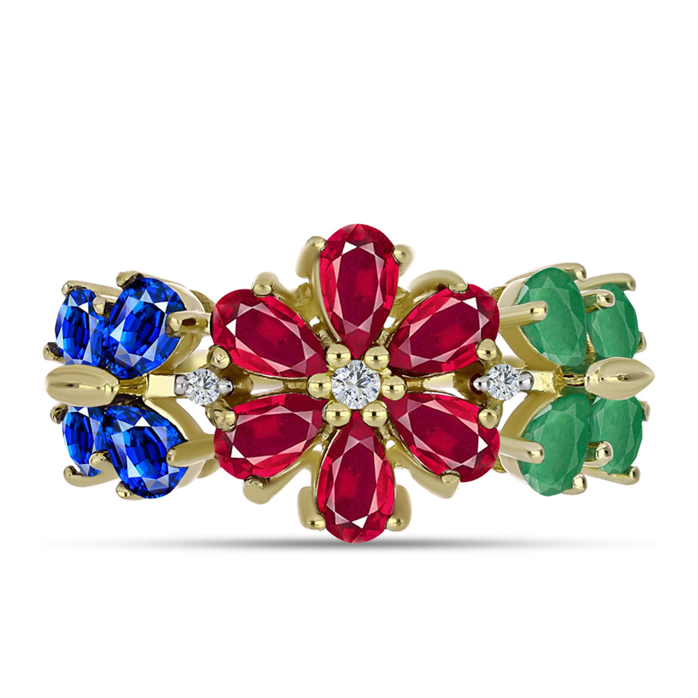 Goldplattierter Silberring mit Rubin aus Madagaskar und australischem blauem Saphir