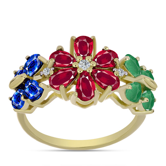 Goldplattierter Silberring mit Rubin aus Madagaskar und australischem blauem Saphir