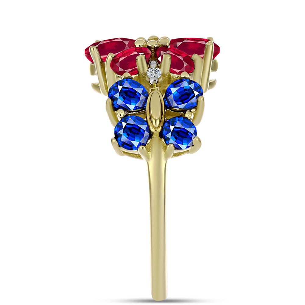 Goldplattierter Silberring mit Rubin aus Madagaskar und australischem blauem Saphir