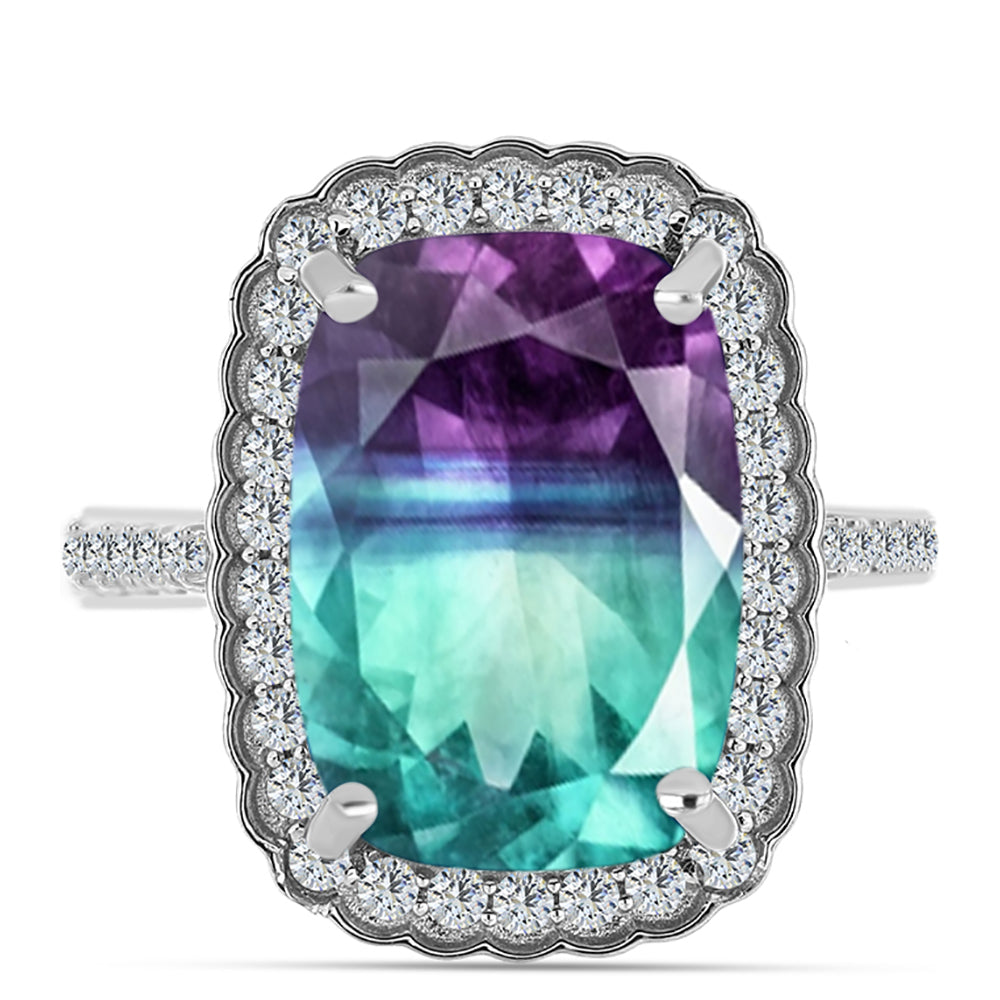 Silberring mit Zebrafluorit und weißem Topas 1 