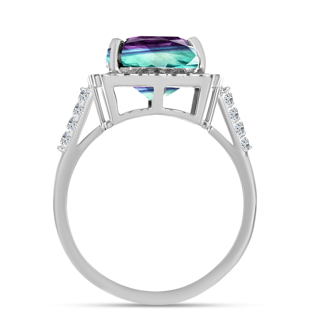 Silberring mit Zebrafluorit und weißem Topas 2 