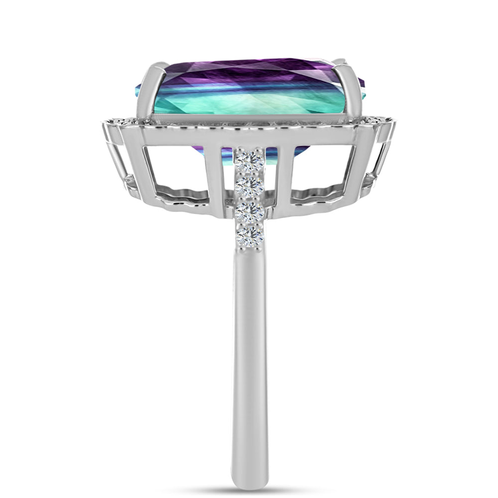 Silberring mit Zebrafluorit und weißem Topas 4 